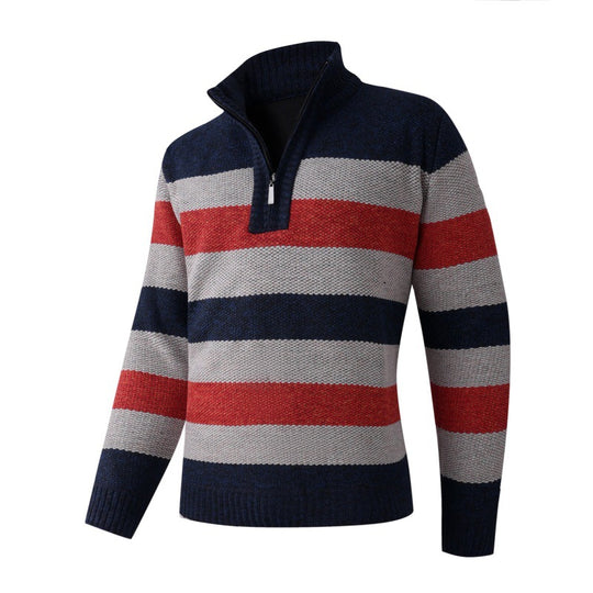 Herren modischer Stehkragen Pullover mit dekorativen Streifen EB