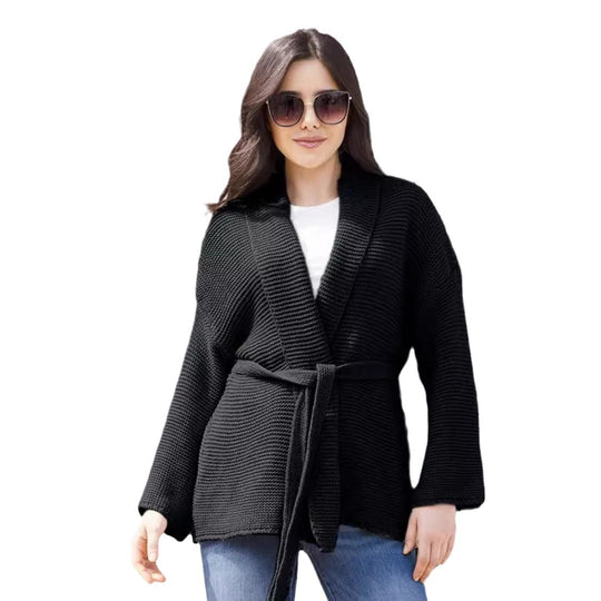 Damen eleganter Strickcardigan mit Gürtel und weichem Material EB