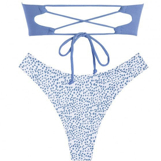 Damen Bandeau Bikini mit Rüschendetails und hohem Beinausschnitt EB