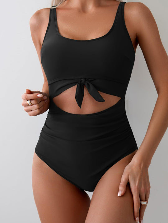 Damen Einteiliger Badeanzug mit trendigem Cut-Out-Design und verstellbarem Knoten EB