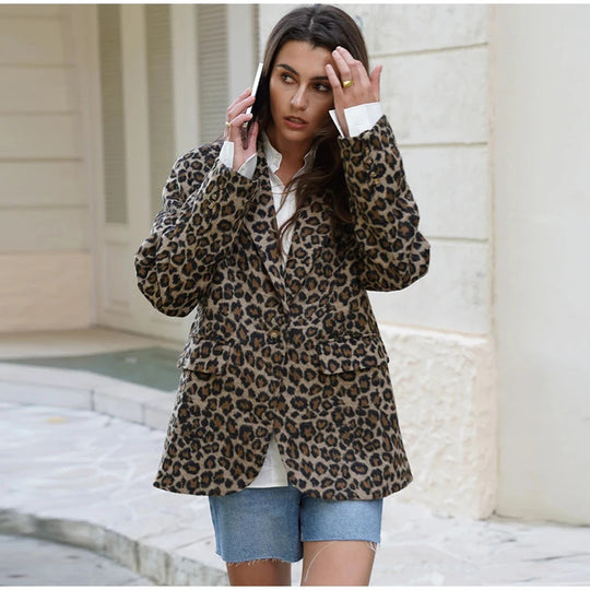Damen Eleganter Leopardenmuster Blazer EB