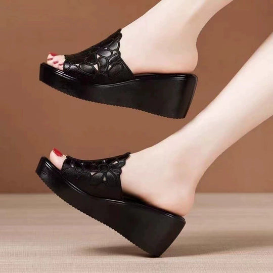 Damen Wedge-Pantoletten mit floralem Design und bequemem Fußbett EB