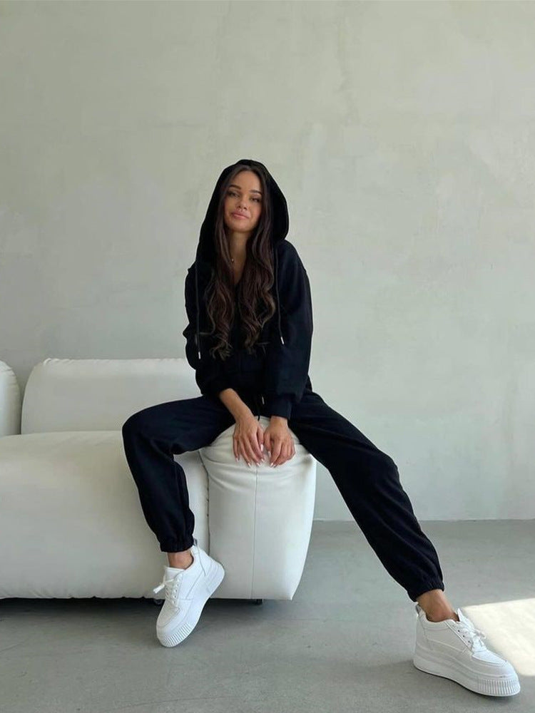 Damen lässiges Kapuzen-Sweatshirt und Jogginghose Set in Oversize-Passform mit Reißverschluss und Kängurutasche Eichborn Berlin