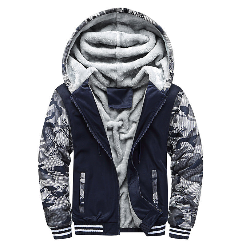 Herren Kapuzenblouson mit dichtem Sherpa-Innenfutter, kontrastierenden Ärmeln und Kordelzug EB