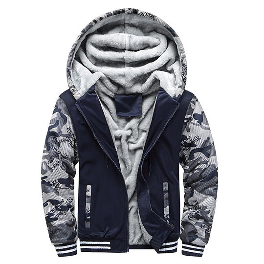 Herren Kapuzenblouson mit dichtem Sherpa-Innenfutter, kontrastierenden Ärmeln und Kordelzug EB