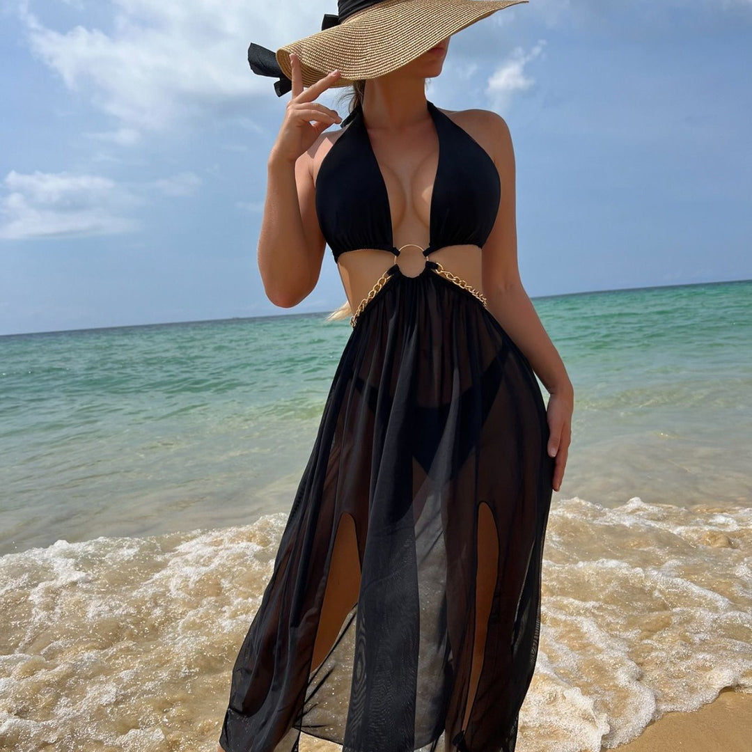 Damen Transparenter Strandüberwurf mit modischen Akzenten EB