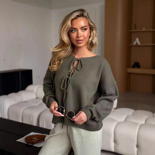 Damen Strickpullover mit eleganter Schnürung und komfortablem Schnitt EB
