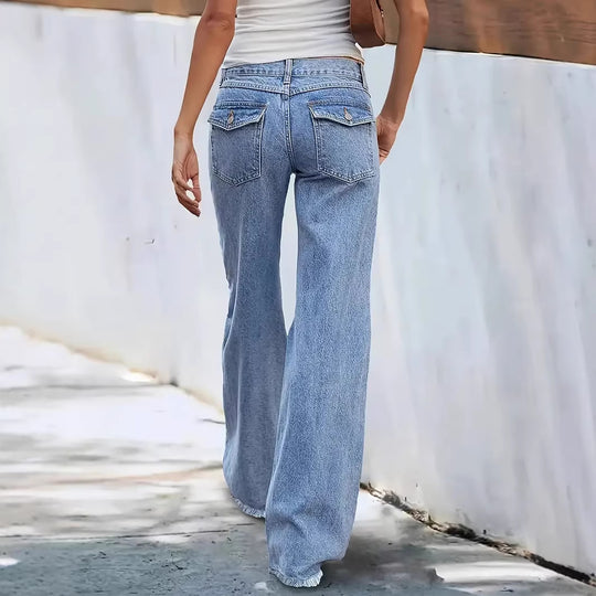 Damen weit geschnittene Jeans mit fransigem Saum EB
