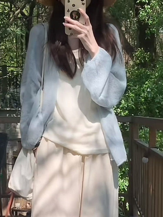 Damen flauschiger Cardigan mit lockerem Schnitt und weichen Ärmeln EB