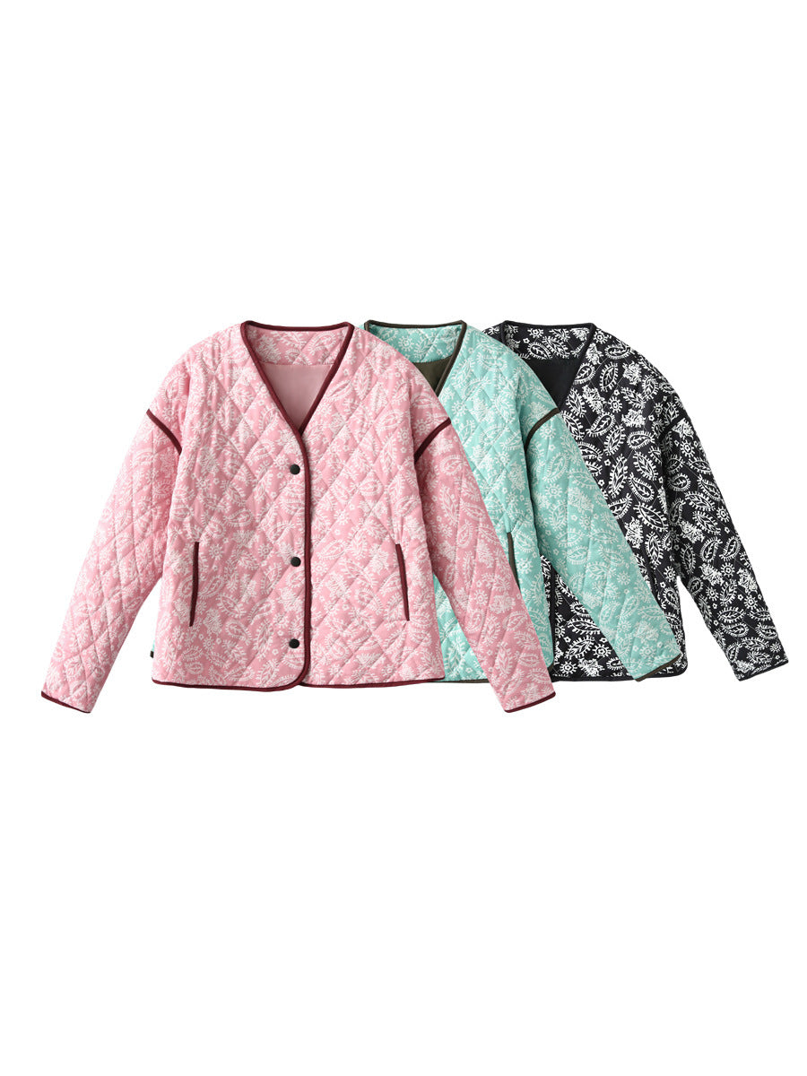 Damen gesteppte Herbstjacke mit einzigartigem floralen Muster und praktischen Taschen EB