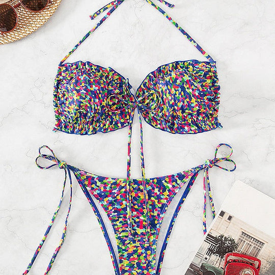 Damen Triangel-Bikini-Set mit floralem Muster und verstellbaren Trägern EB