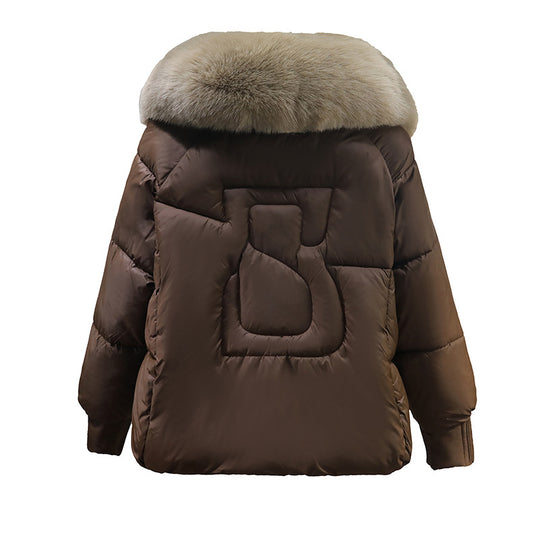 Damen Modische und gefütterte Winterjacke mit abnehmbarem Kunstfellkragen EB