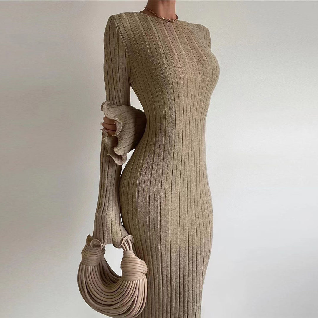 Damen Figurbetontes Maxikleid mit tiefem Rückenausschnitt und Rippstruktur EB