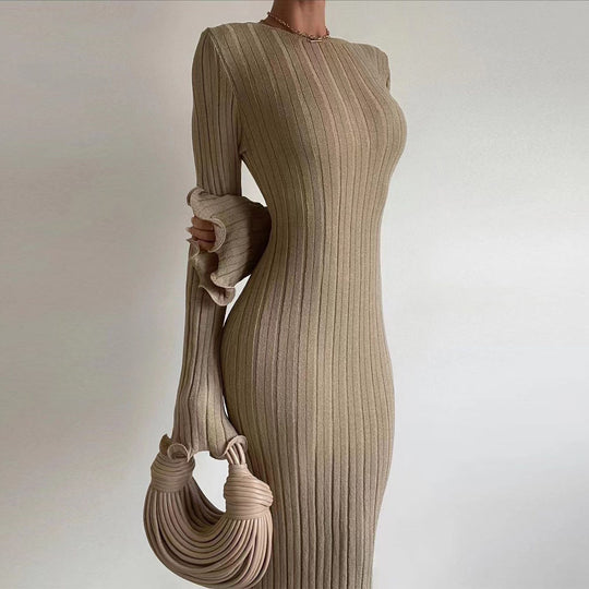 Damen Figurbetontes Maxikleid mit tiefem Rückenausschnitt und Rippstruktur EB