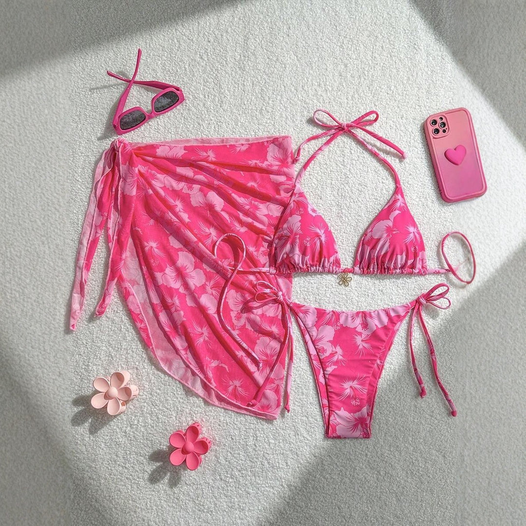 Damen Triangel-Bikini-Set mit verstellbaren Trägern und Wickeltuch EB