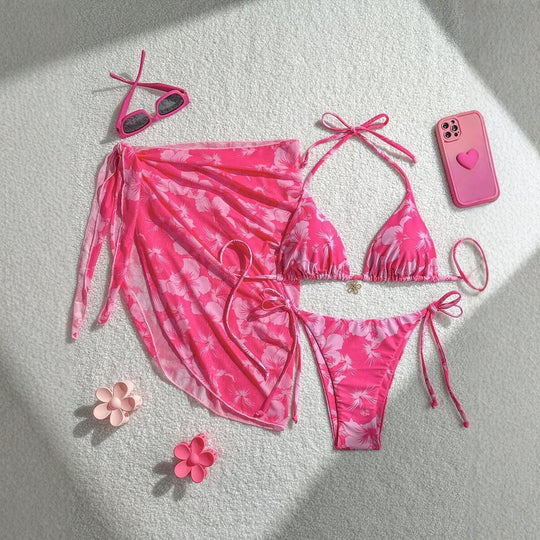 Damen Triangel-Bikini-Set mit verstellbaren Trägern und Wickeltuch EB
