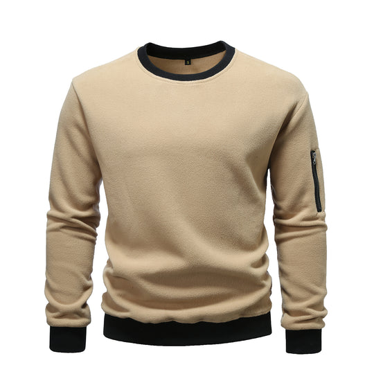 Herren nan Fleece-Sweatshirt mit Rundhalsausschnitt und Ärmeltasche mit Reißverschluss EB