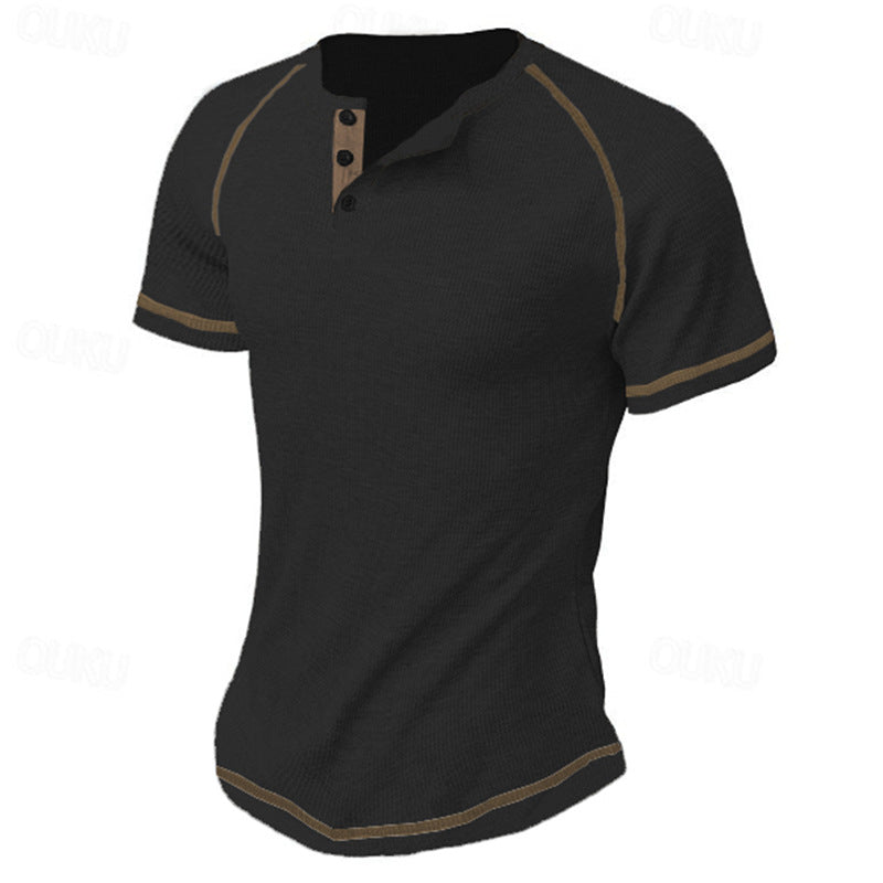 Herren Kurzarm-Henley-Shirt aus atmungsaktivem Strukturmaterial mit dekorativer Knopfleiste EB
