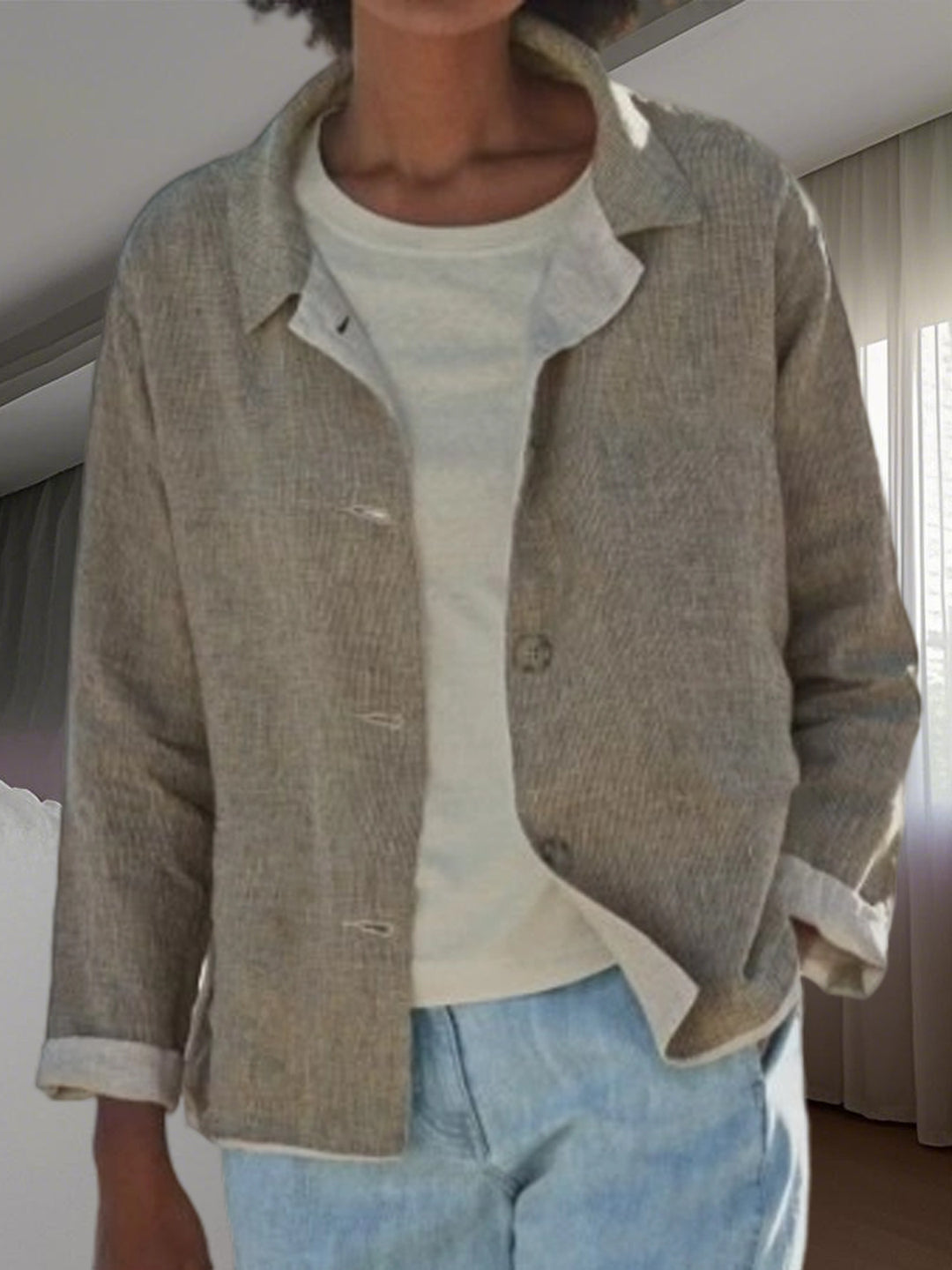 Damen Leichte Überwurfjacke mit strukturiertem Webmuster EB