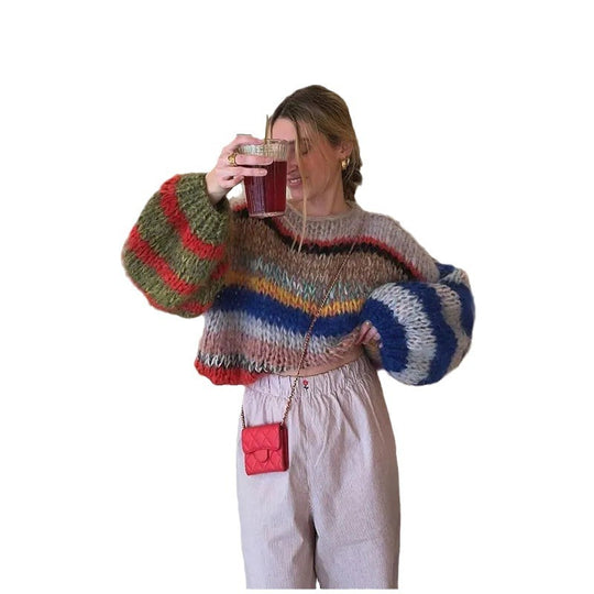 Damen Kuscheliger Strickpullover mit auffälligem Farbdesign EB