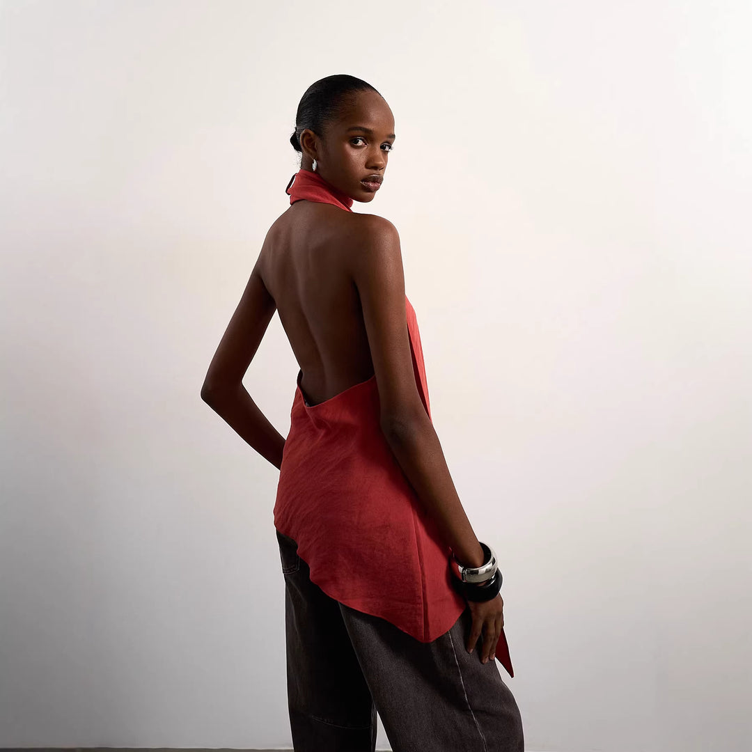 Damen asymmetrisches Wickeloberteil mit elegantem Schal EB
