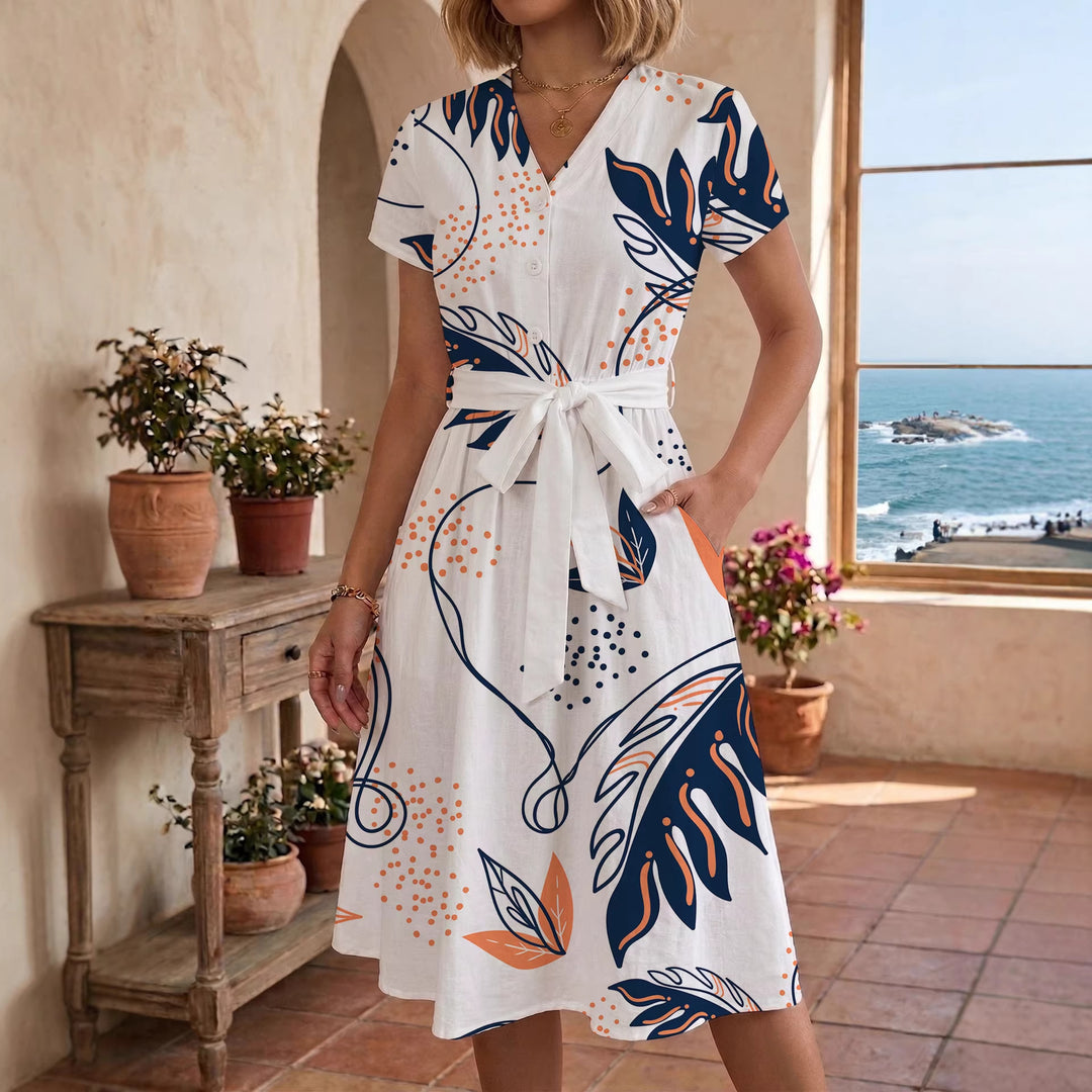 Damen lässiges Kleid mit modernem Leoprint und taillierbarem Gürtel EB