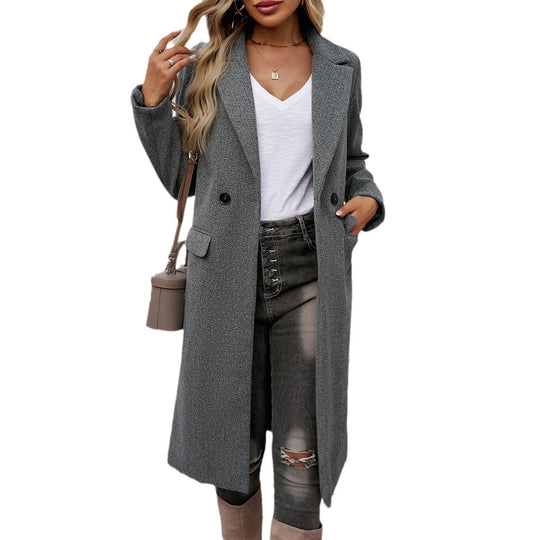 Damen nan eleganter Wollmix-Langmantel mit Reverskragen, taillierter Silhouette und verdeckter Knopfleiste EB