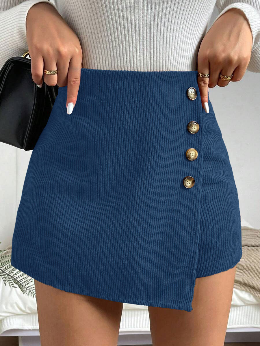 Damen Figure-hugging Minirock mit Knopfdetails und Rippstruktur EB