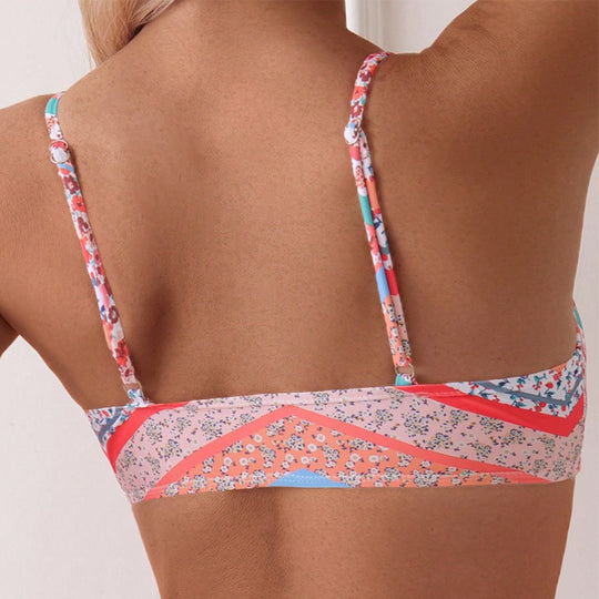 Damen Bunt gemusterter Bikini mit gepolstertem Oberteil und hohem Beinausschnitt EB