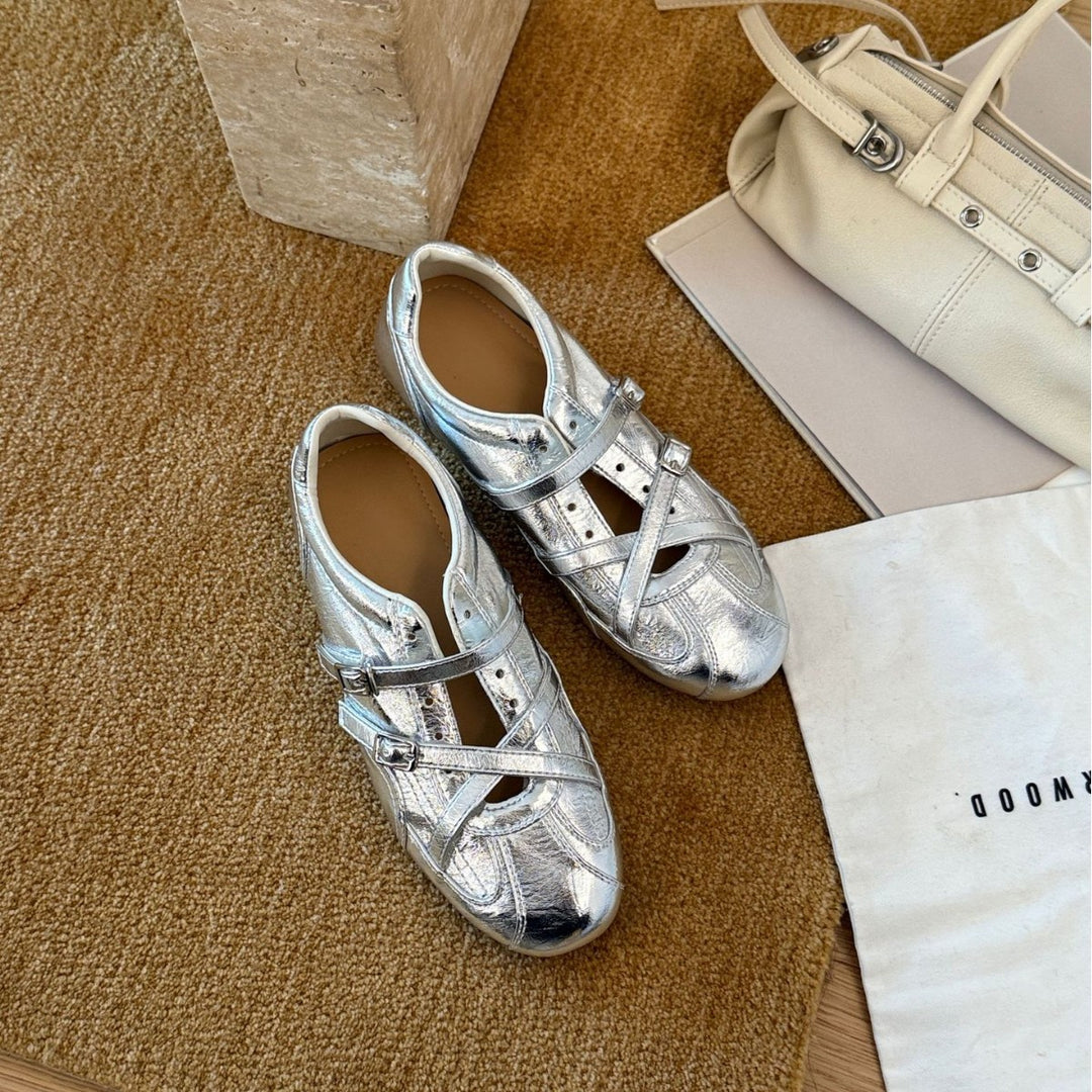 Damen modische und glänzende Sneakers mit verstellbaren Riemen und komfortablem Fußbett EB