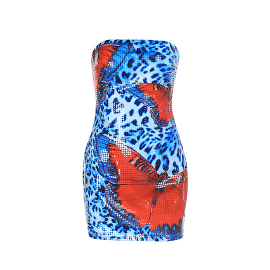 Damen strapazierfähiges Minikleid mit animalischem Muster und floralen Akzenten EB