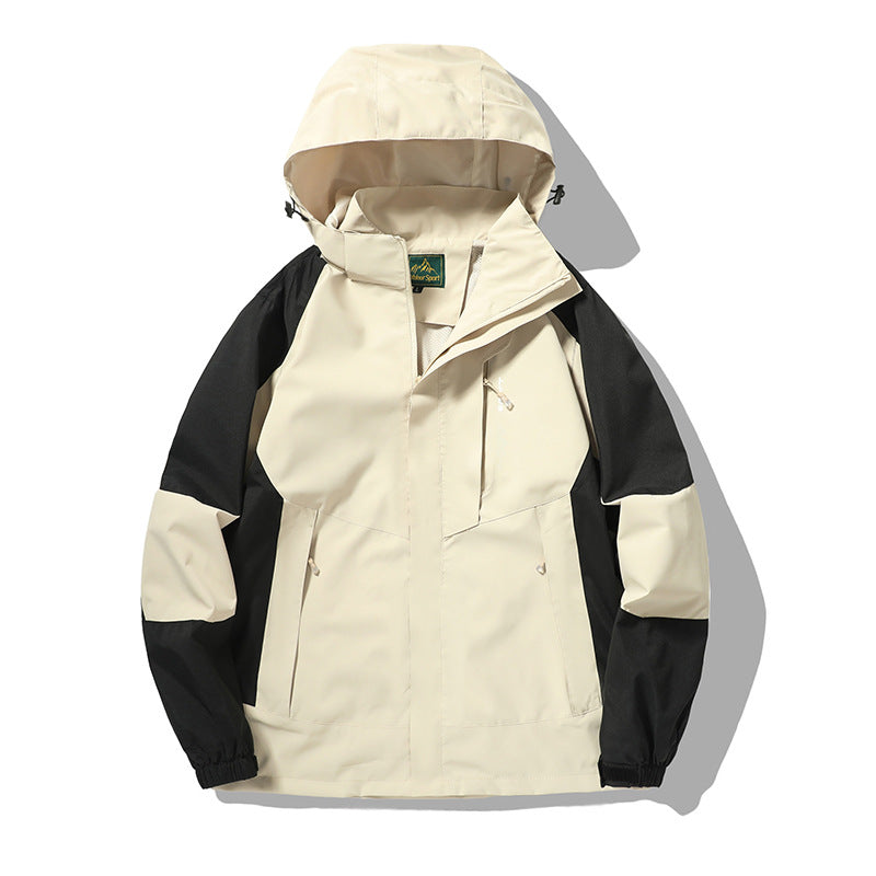 Herren wind- und wasserabweisende Outdoor-Hoodiejacke mit Belüftungsnetz, verstellbarer Kapuze und verdeckter Frontblende EB