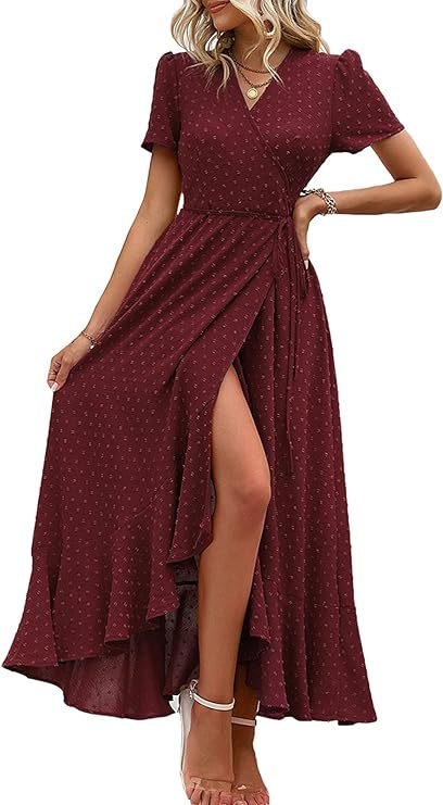 Damen Wickelmaxikleid mit eleganter Raffung und asymmetrischem Saum EB