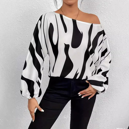 Damen Oversized Bluse mit asymmetrischem Schnitt und gestreiftem Design EB