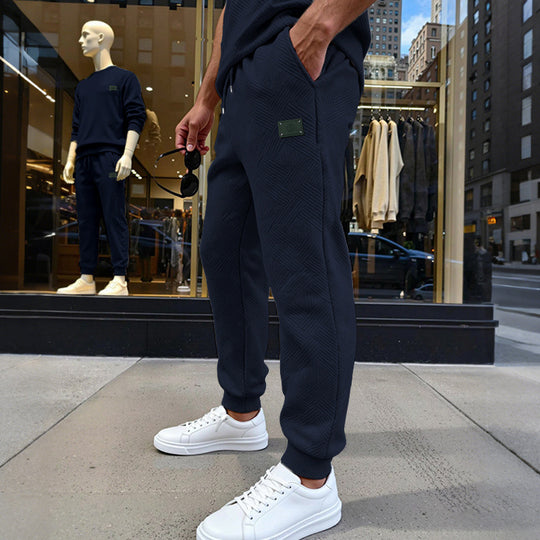 Herren Strukturierte Jogginghose mit geometrischer Waffelstruktur und elastischen Bündchen EB