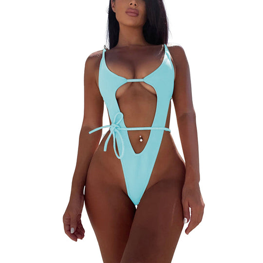 Damen Cut-Out Badeanzug mit verstellbaren Bändern und tiefem Ausschnitt EB