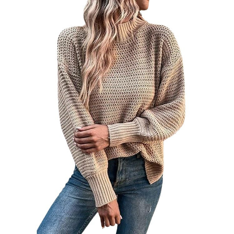 Damen Strickpullover mit hohem Stehkragen und strukturiertem Design EB