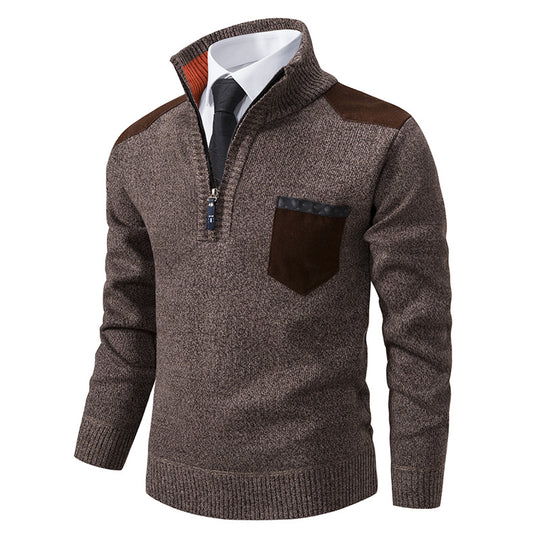 Herren eleganter Strickpullover mit Kragen und Taschen EB