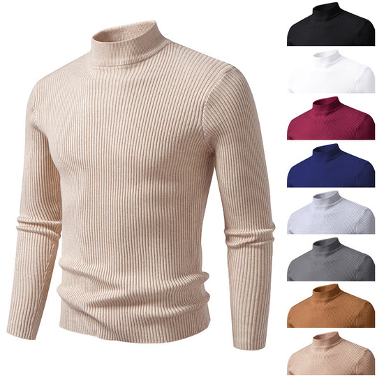 Herren Rollkragenpullover aus hochwertiger Stretch-Wolle mit Rippstruktur EB