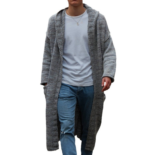 Herren Langer Strickmantel mit modernem Design und lässigen Details EB