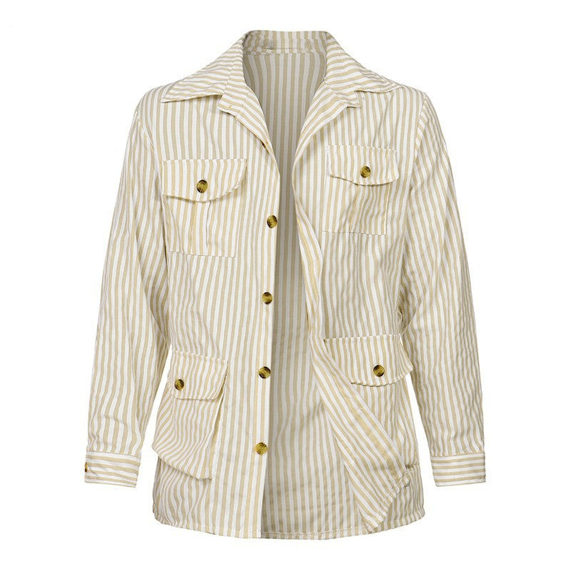 Damen Lässige Streifenjacke mit praktischen Taschen und modischem Revers EB