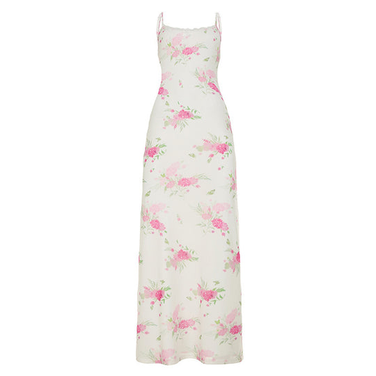 Damen Maxikleid mit floralem Design und eleganten Spaghettiträgern EB