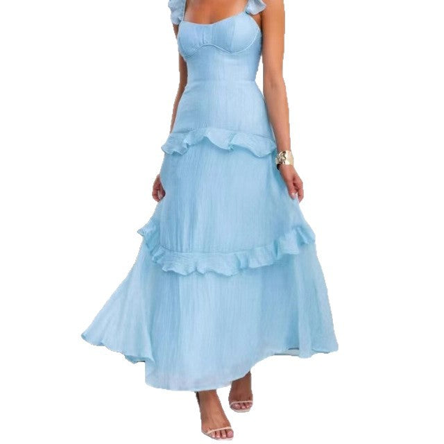 Damen Maxikleid mit Rüschendetails und taillierter Silhouette EB