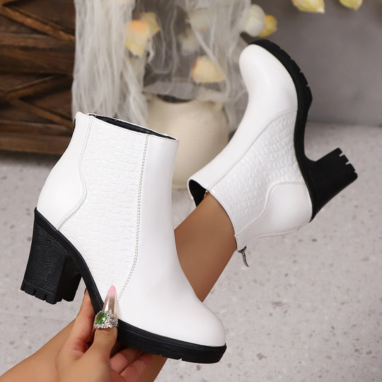 Damen  stylische Ankle-Boots mit Krokoprägung und mittelhohem Blockabsatz EB