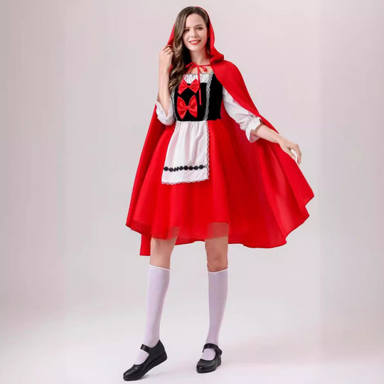 Damen nan klassisches Märchenkostüm mit Kapuze, Tüllrock und Schürze EB