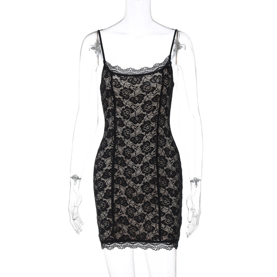 Damen Spitzenkleid mit zarten Trägern EB