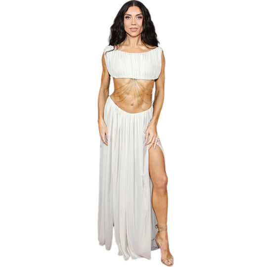 Damen Luxuriöses Chiffon-Maxikleid mit raffinierten Kettendetails und innovativem Schnitt EB