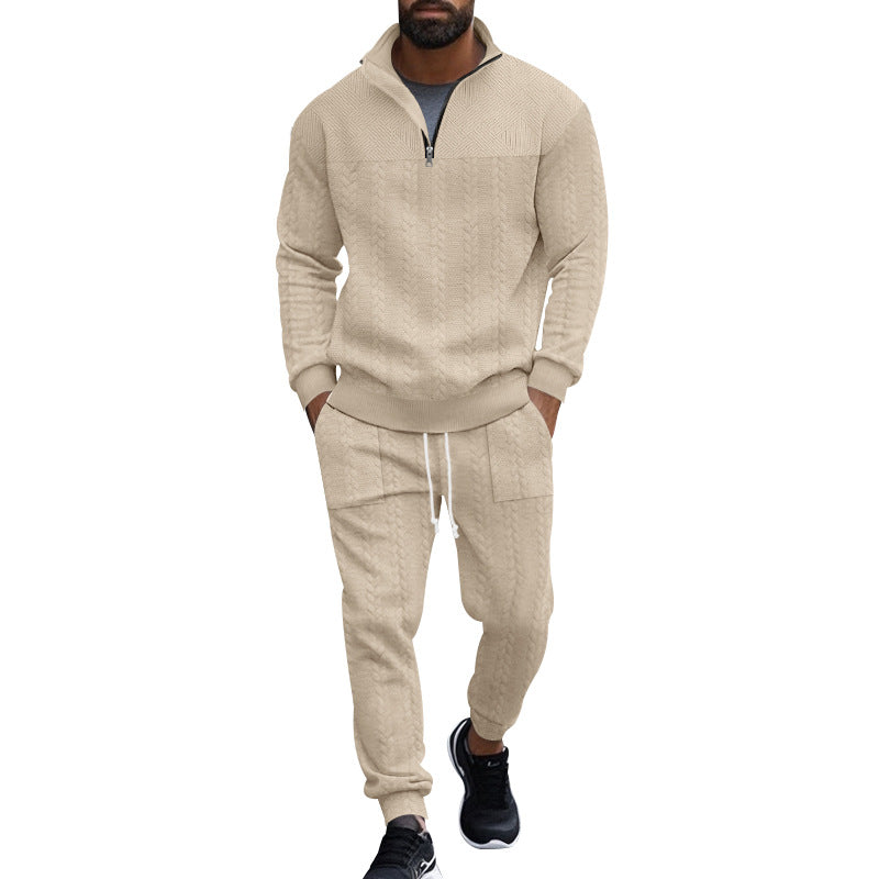 Herren nan Strukturiertes Halbzip-Sweatset mit Waffelstrick und konischer Jogginghose EB