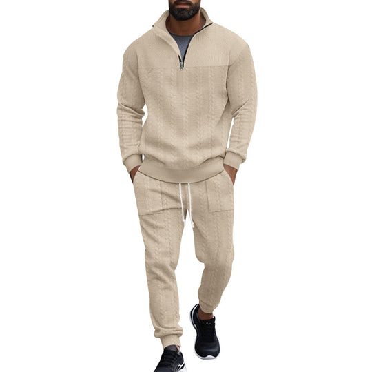 Herren nan Strukturiertes Halbzip-Sweatset mit Waffelstrick und konischer Jogginghose EB