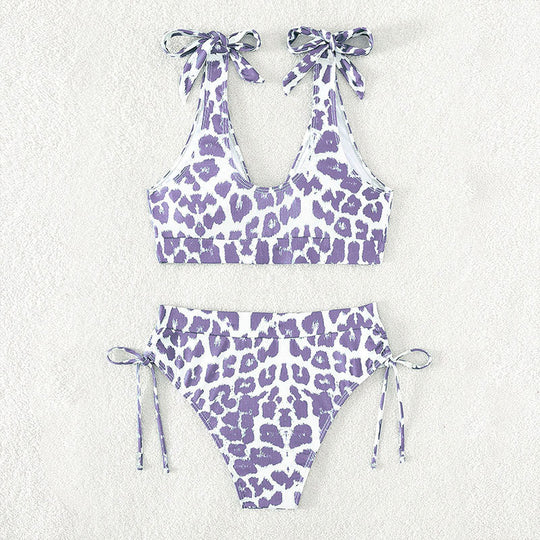 Damen Hochgeschnittener Bikini mit sportlichem Design und verspielten Bindebändern EB